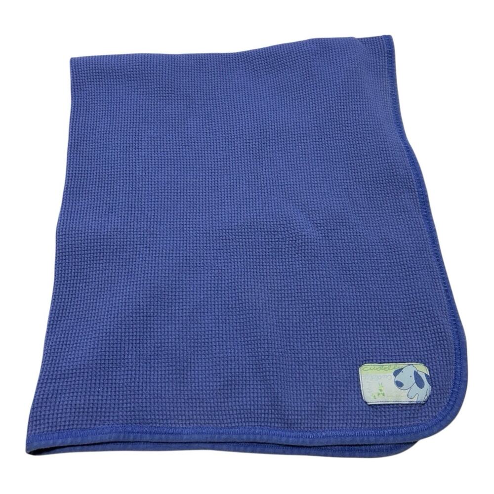 Tykes By Carters Blue “Cuddly Puppy” Waffle Weave Cotton Baby Blanket Flannel